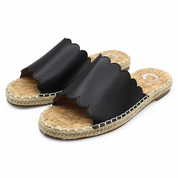 Women S Journee Collection Marjan Espadrille Slide Black Faux Leather - Picture 3 of 8